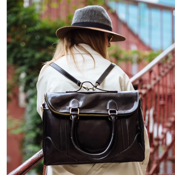 NWOT ALMA MINALO LEATHER HANDBAG/BACKPACK/BRIEFCASE- DARK BROWN - Picture 3 of 16